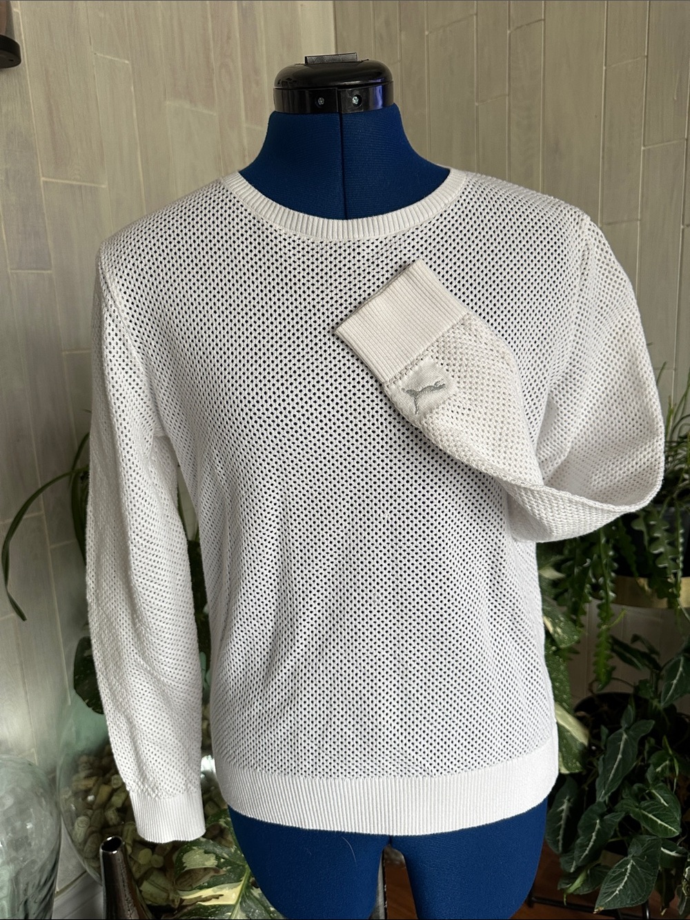 Puma White Women's Mesh Crew Neck Sweater